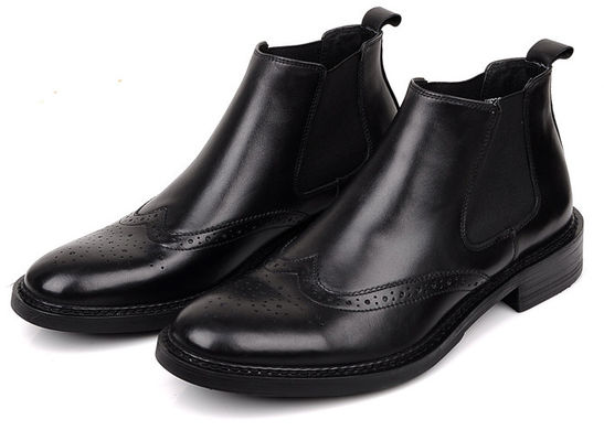 Brogue Style Mens Ankle Boots Slip On Full Grain Leather Size Customized