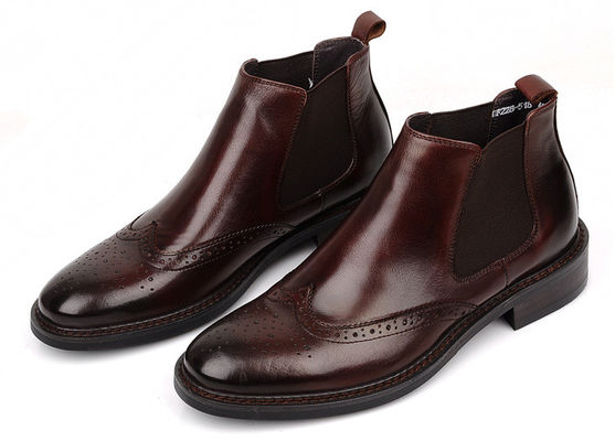 Brogue Style Mens Ankle Boots Slip On Full Grain Leather Size Customized