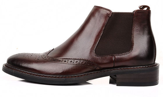 Brogue Style Mens Ankle Boots Slip On Full Grain Leather Size Customized