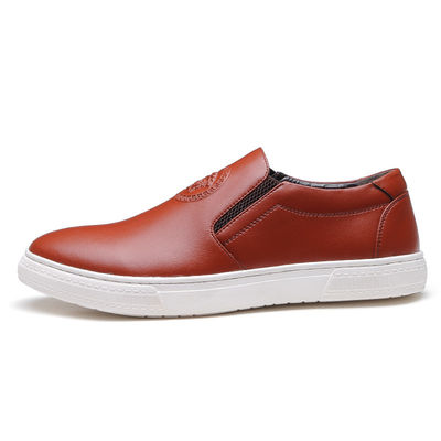 OEM ODM Mens Slip On Leather Sneakers Black / Brown With White Out Sole