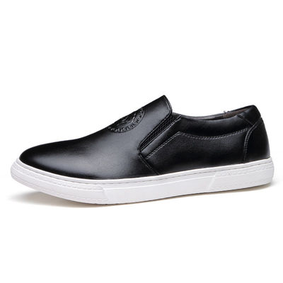 OEM ODM Mens Slip On Leather Sneakers Black / Brown With White Out Sole