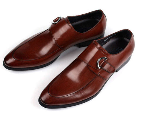 Black / Brown Burnished Leather Shoes , Leather Monk Strap Dress Shoes