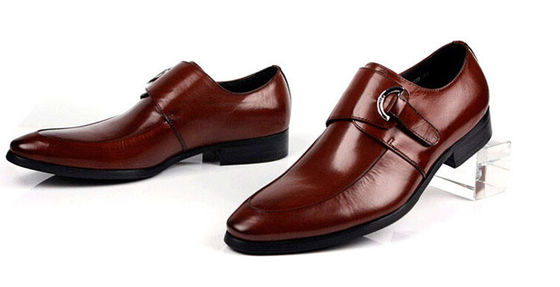 Black / Brown Burnished Leather Shoes , Leather Monk Strap Dress Shoes