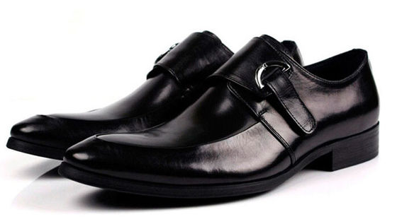 Black / Brown Burnished Leather Shoes , Leather Monk Strap Dress Shoes