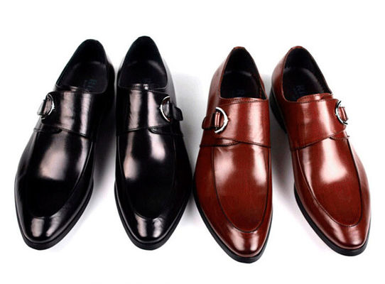 Black / Brown Burnished Leather Shoes , Leather Monk Strap Dress Shoes