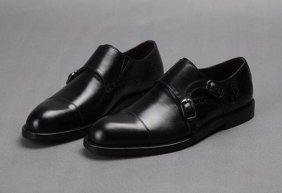 Black Mens Monk Strap Shoes , Goodyear Leather Shoes With Buckle