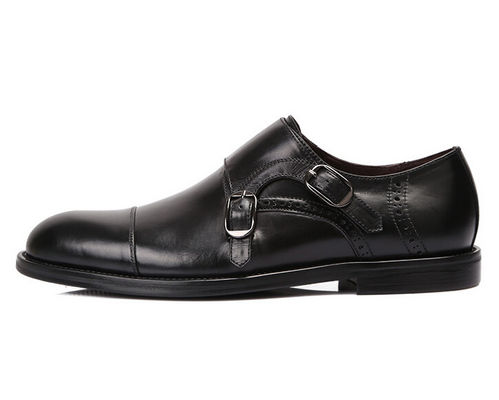 Black Mens Monk Strap Shoes , Goodyear Leather Shoes With Buckle