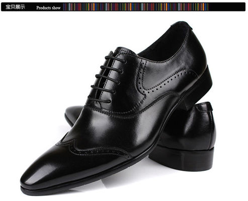 Office Black Leather Dress Shoes Waterproof , Pointed Toe Mens Handmade Leather Shoes