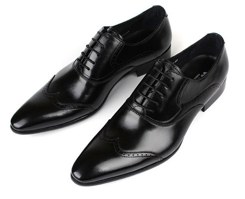 Office Black Leather Dress Shoes Waterproof , Pointed Toe Mens Handmade Leather Shoes