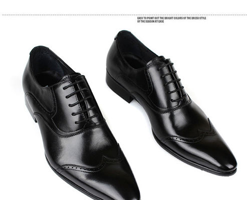 Office Black Leather Dress Shoes Waterproof , Pointed Toe Mens Handmade Leather Shoes