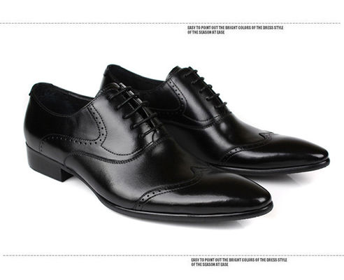 Office Black Leather Dress Shoes Waterproof , Pointed Toe Mens Handmade Leather Shoes