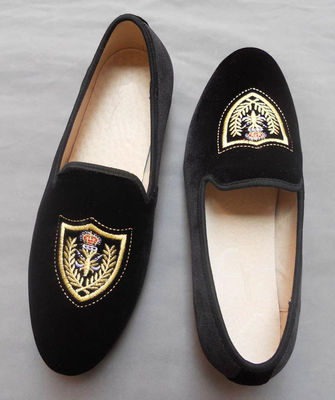 Customized Embroidered Mens Velvet Loafers Slip On Blue Velvet Slippers