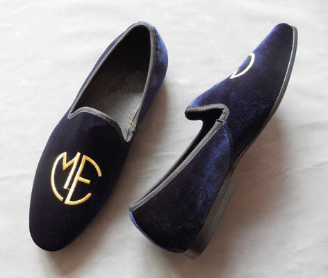Stylish Embroidered Mens Blue Suede Loafers , Elegance / Fashion Velvet Slip On Shoes