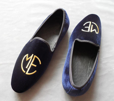 Stylish Embroidered Mens Blue Suede Loafers , Elegance / Fashion Velvet Slip On Shoes