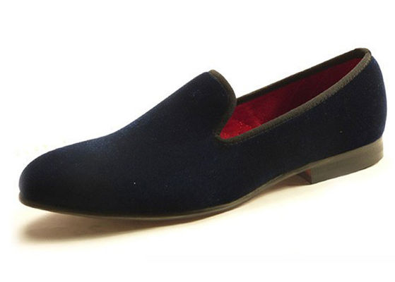 Business Mens Velvet Smoking Slippers Embroidered Mens Red Suede Loafers
