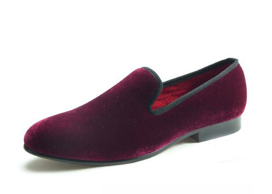Business Mens Velvet Smoking Slippers Embroidered Mens Red Suede Loafers