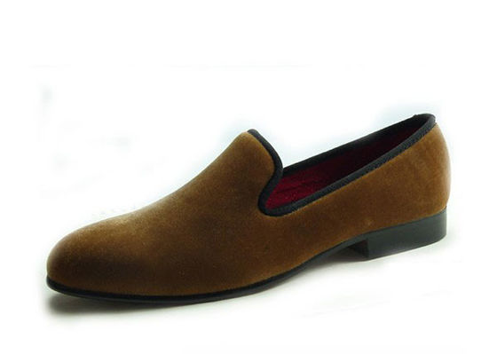 Business Mens Velvet Smoking Slippers Embroidered Mens Red Suede Loafers