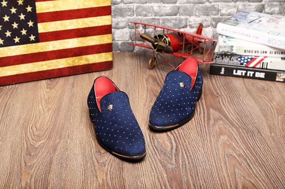 Slip On Men'S Casual Shoes Blue / Black Custom With Metal Rivets