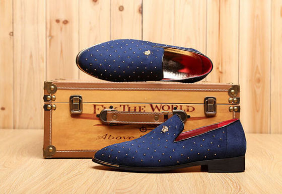 Slip On Men'S Casual Shoes Blue / Black Custom With Metal Rivets