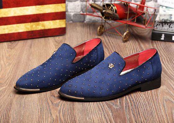 Slip On Men'S Casual Shoes Blue / Black Custom With Metal Rivets