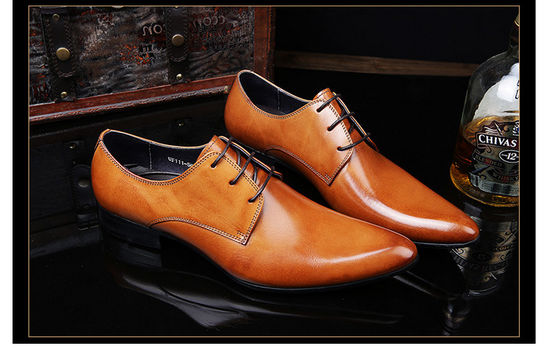 Pointed Toe Men's Wedding Dress Shoes Yellow Lace Up Handmade Oxford Shoes