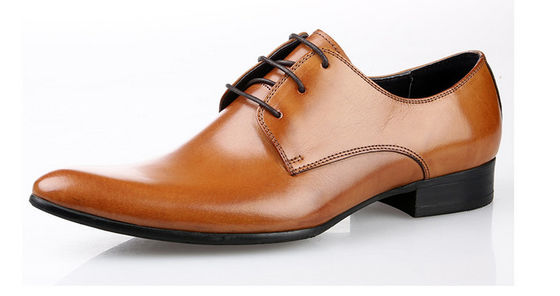 Pointed Toe Men's Wedding Dress Shoes Yellow Lace Up Handmade Oxford Shoes