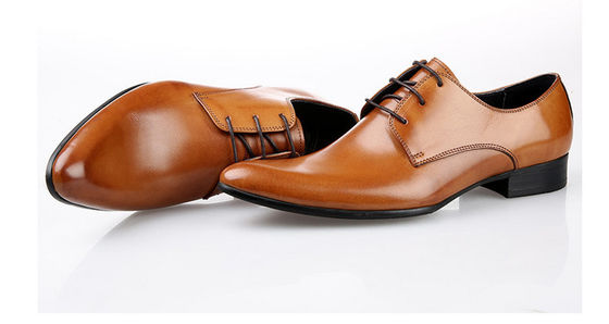 Pointed Toe Men's Wedding Dress Shoes Yellow Lace Up Handmade Oxford Shoes