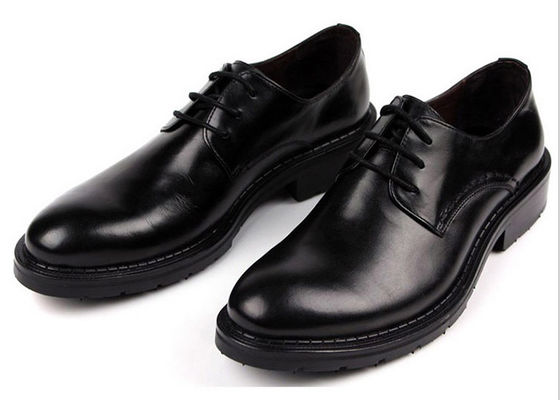 Handmade Footwear Mens Black Lace Up Dress Shoes Comfortable With Thick Platforms