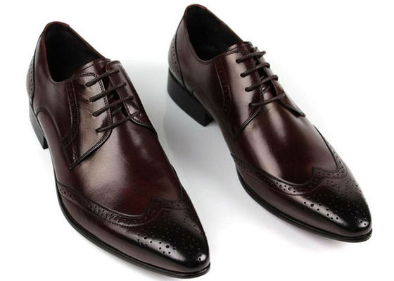 Mens Full Grain Leather Shoes Stylish Brogue Design Men Pointed Formal Dress Shoes