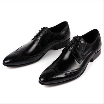 Mens Full Grain Leather Shoes Stylish Brogue Design Men Pointed Formal Dress Shoes