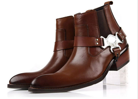 Customized Mens Ankle Boots Winter Slip On Boots Mens With Mental Chain