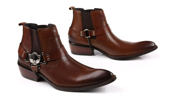 Customized Mens Ankle Boots Winter Slip On Boots Mens With Mental Chain