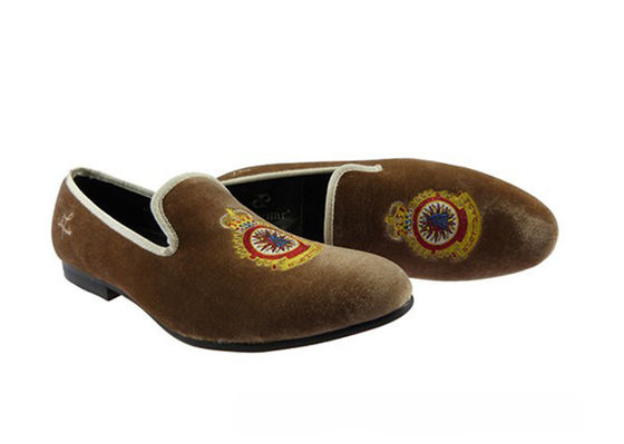 Yellow Royal Yellow Mens Leather Loafers , Royal Embroidered Mens Casual Loafers