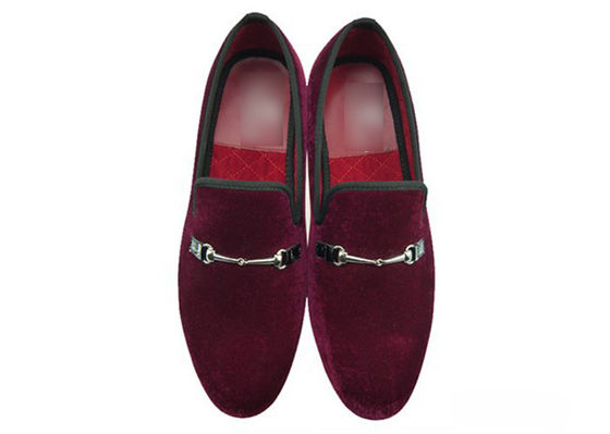 Hand Made Mens Red Velvet Loafers , Leisure Slip On Comfortable Casual Shoe