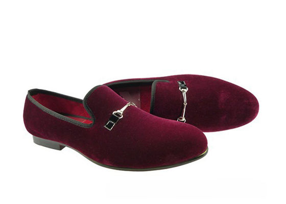 Hand Made Mens Red Velvet Loafers , Leisure Slip On Comfortable Casual Shoe