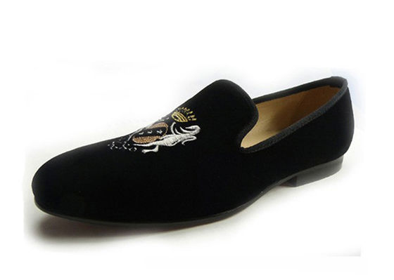 Slip On Embroidered Velvet Loafers Handmade Low Heel Flat Casual Shoes for Men
