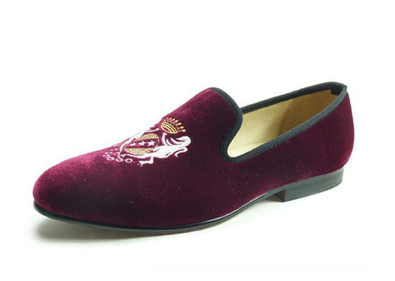 Slip On Embroidered Velvet Loafers Handmade Low Heel Flat Casual Shoes for Men