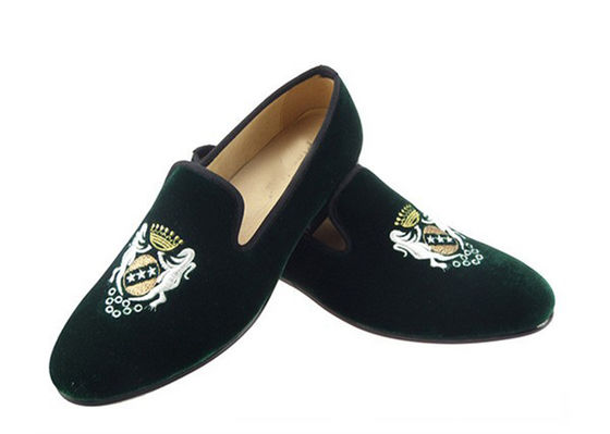 Slip On Embroidered Velvet Loafers Handmade Low Heel Flat Casual Shoes for Men