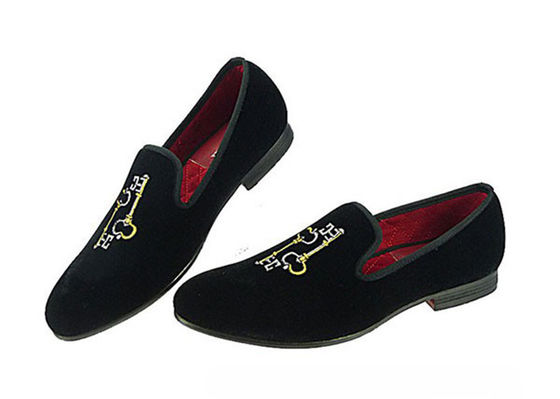 High Workmanship Mens Embroidered Loafers , Durable Mens Black Slip On Shoes