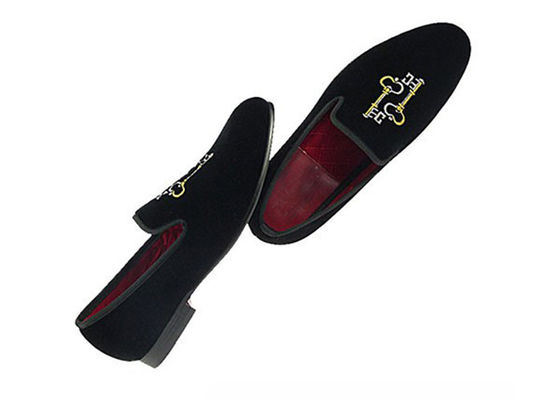 High Workmanship Mens Embroidered Loafers , Durable Mens Black Slip On Shoes