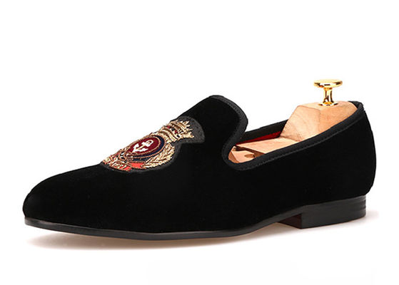 Logo Embroidered Velvet Loafers Royal Style Luxury Velvet Slippers For Men