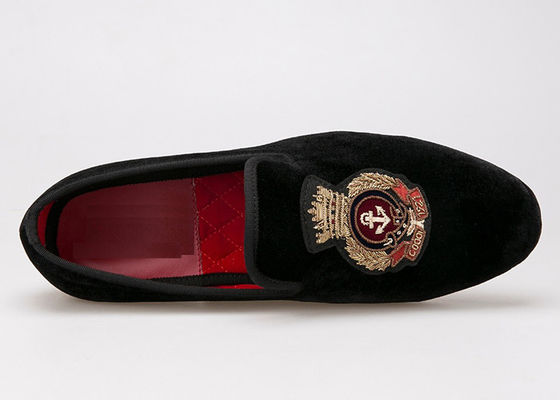 Logo Embroidered Velvet Loafers Royal Style Luxury Velvet Slippers For Men