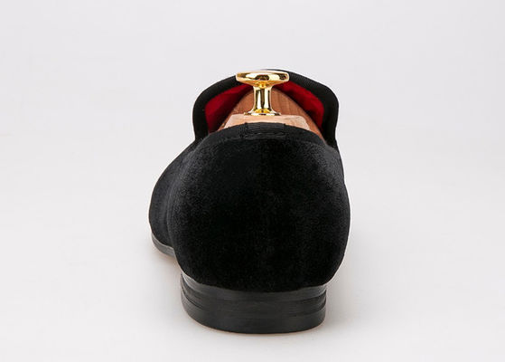 Logo Embroidered Velvet Loafers Royal Style Luxury Velvet Slippers For Men