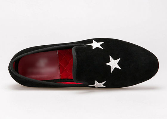 Dark Blue Mens Velvet Smoking Slippers Elegant Star Custom Embroidered Slippers