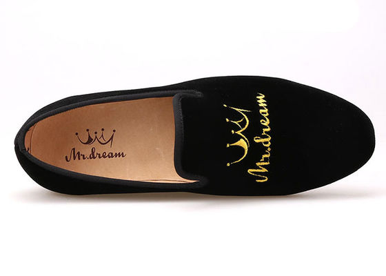 Male Footwear Mens Velvet Loafers Embroidery OEM Flat Casual Shoes For Party