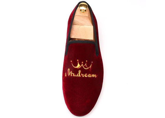 OEM Mens Velvet Loafers Embroidered Flat Casual Shoes Male Footwear For Party