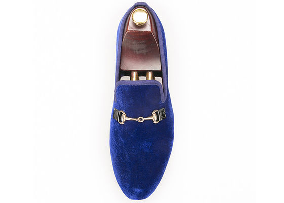 Motif Blue Mens Velvet Dress Slippers , Burgundy Loafers Mens Buckle Dress Shoes