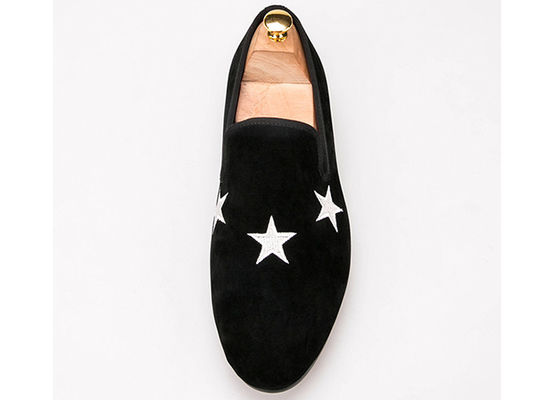 Dark Blue Mens Velvet Smoking Slippers Elegant Star Custom Embroidered Slippers