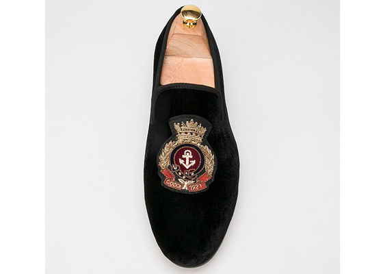 Logo Embroidered Velvet Loafers Royal Style Luxury Velvet Slippers For Men