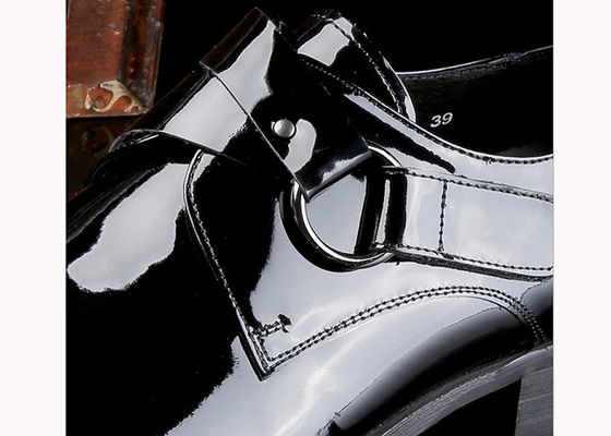Black Shiny Men Formal Dress Shoes Patent Leather Oxfords Style With Printed Logo